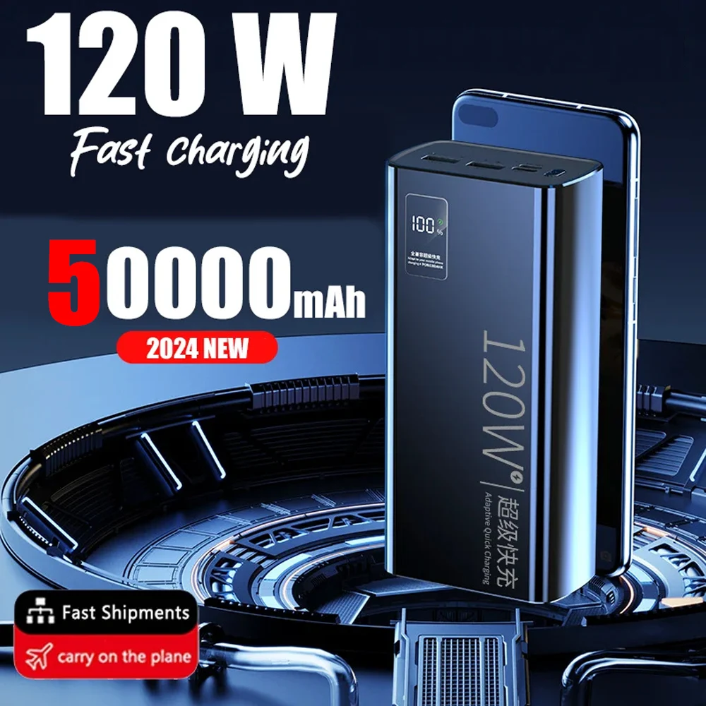 120W High Capacity Power Bank 50000mAh Fast Charging Powerbank Portable Battery Charger For Xiaomi iPhone Samsung Huawei