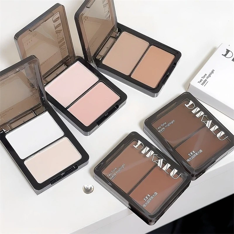 Paleta de contorno à prova d'água 2 cores iluminador blush 2 em 1 kit de maquiagem acabamento cremoso de longa duração para todos os tons de pele maquiagem