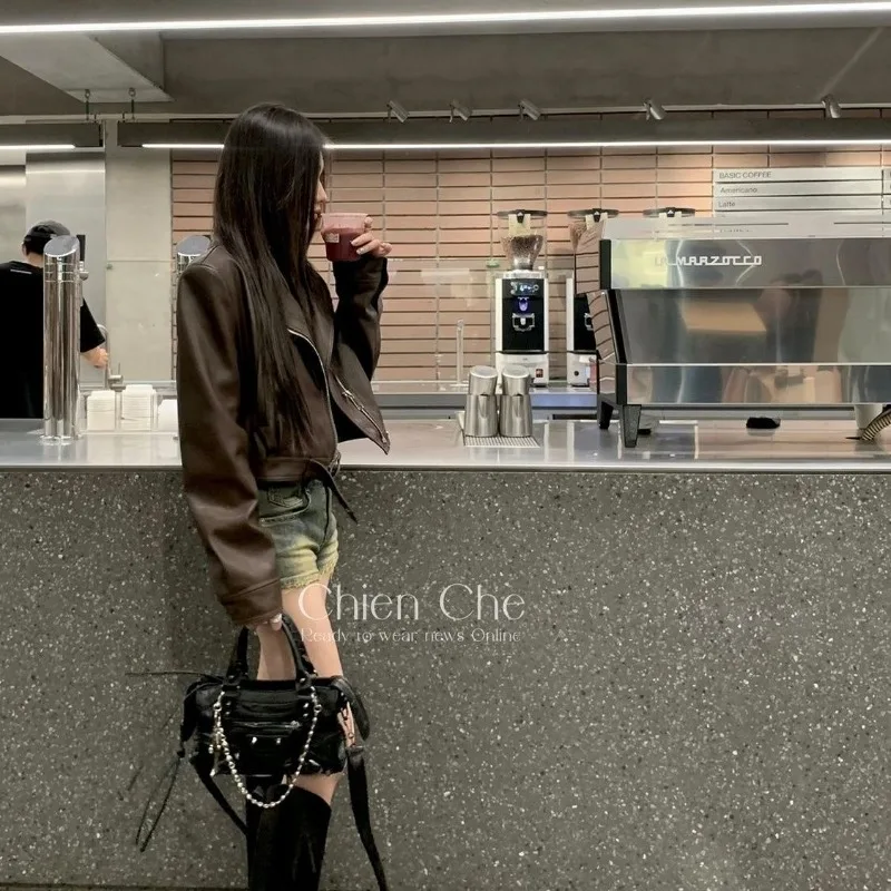 Maillard Leather Jacket Spring and Autumn New Retro Short Slim and Thin Young Leather Jacket Top