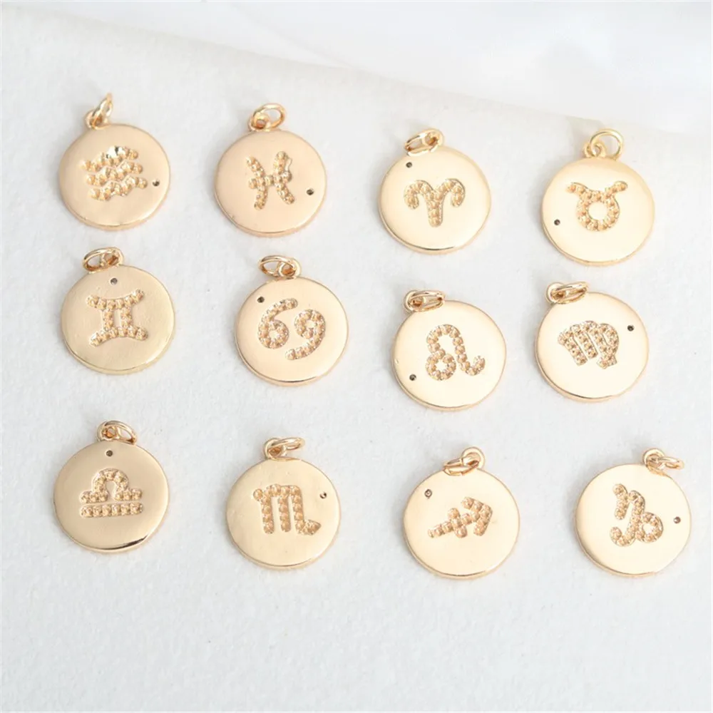 

14K Gold Color Inlaid Zircon Tag, Twelve Constellations Tag, Small Pendant, Bracelet, Necklace, DIY Jewelry Accessories