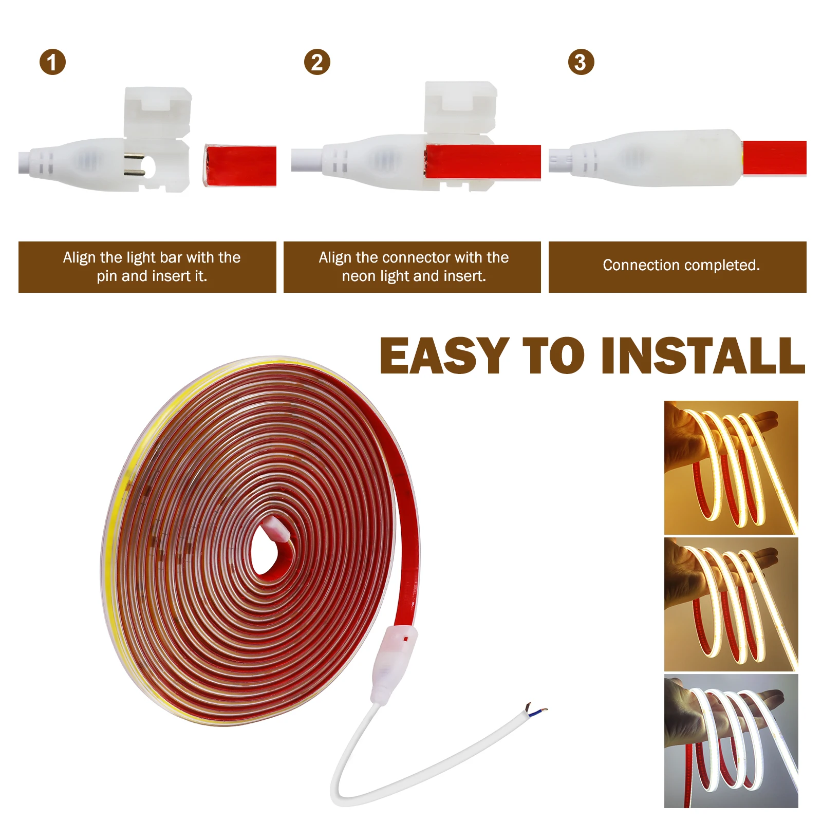 1/10/50/100 قطعة 2Pin سلك موصل ل 10 مللي متر 220 فولت 2835/5050 COB FCOB LED قطاع أضواء لا لحام 2Pin موصل مع سلك 20 سنتيمتر