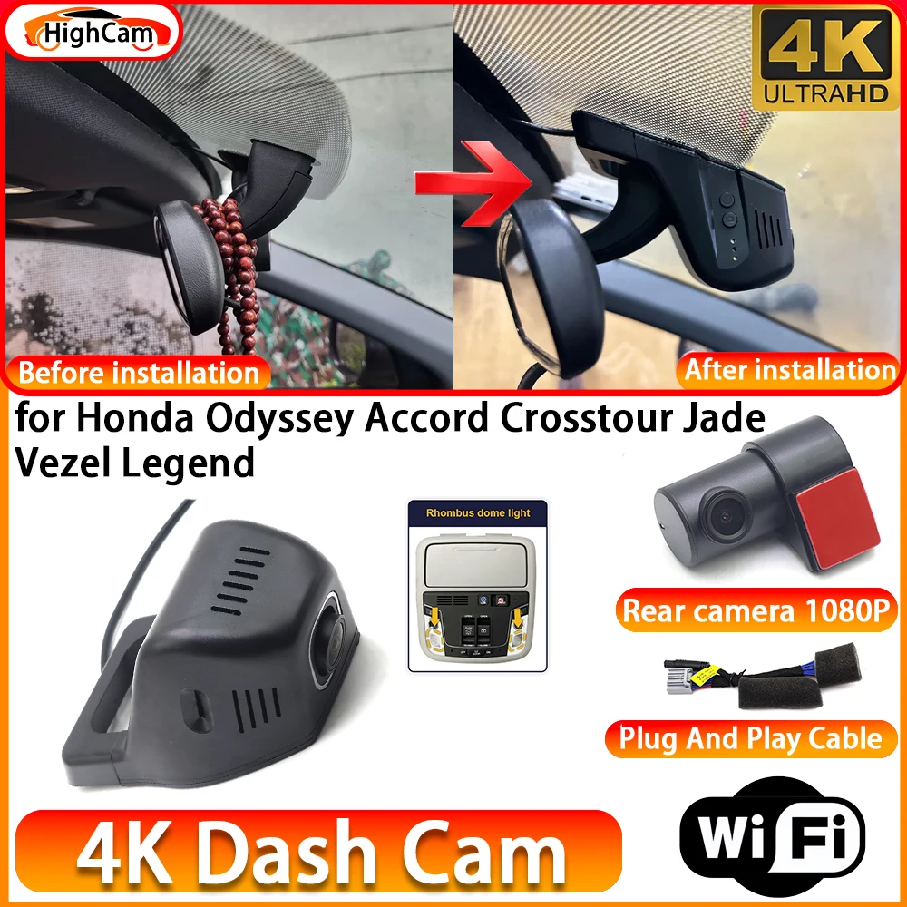 for Honda Odyssey Accord Crosstour Jade Vezel Legend OEM 4K DVR Dash Cam Front Rear Camera WiFi Video Recorder Plug and Play