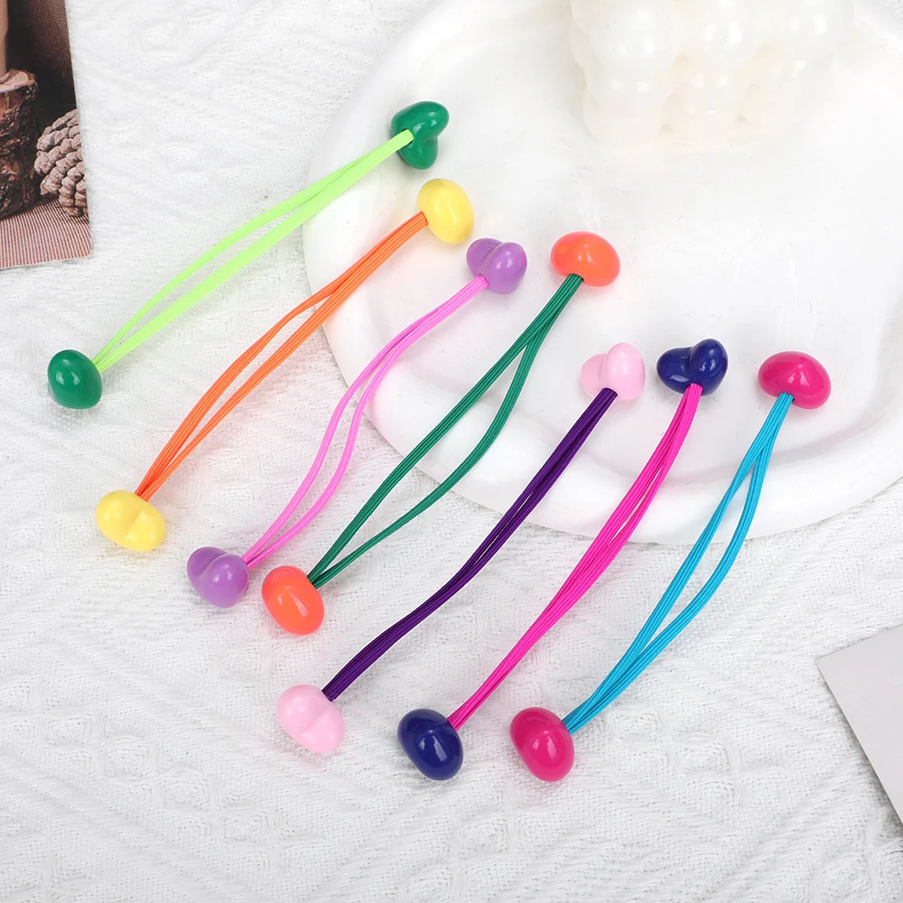 Cute Children Heart Bead Hair Ropes Candy Color Scrunchies For Baby Girl Gum Ponytail Holder Elastic Hair Bands Accessories