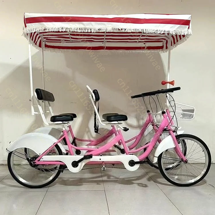 Four-wheel integrated wheeled township bicycle four-person double-row pedal scenic taxi parent-child double sightseeing car