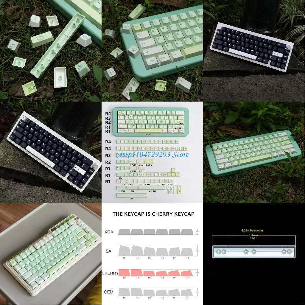 

Y2GD 143 PCS Green GinkgoTheme Keycaps ThermalSublimation CherryProfile for Most Mechanical Keyboard 108 104 980 96
