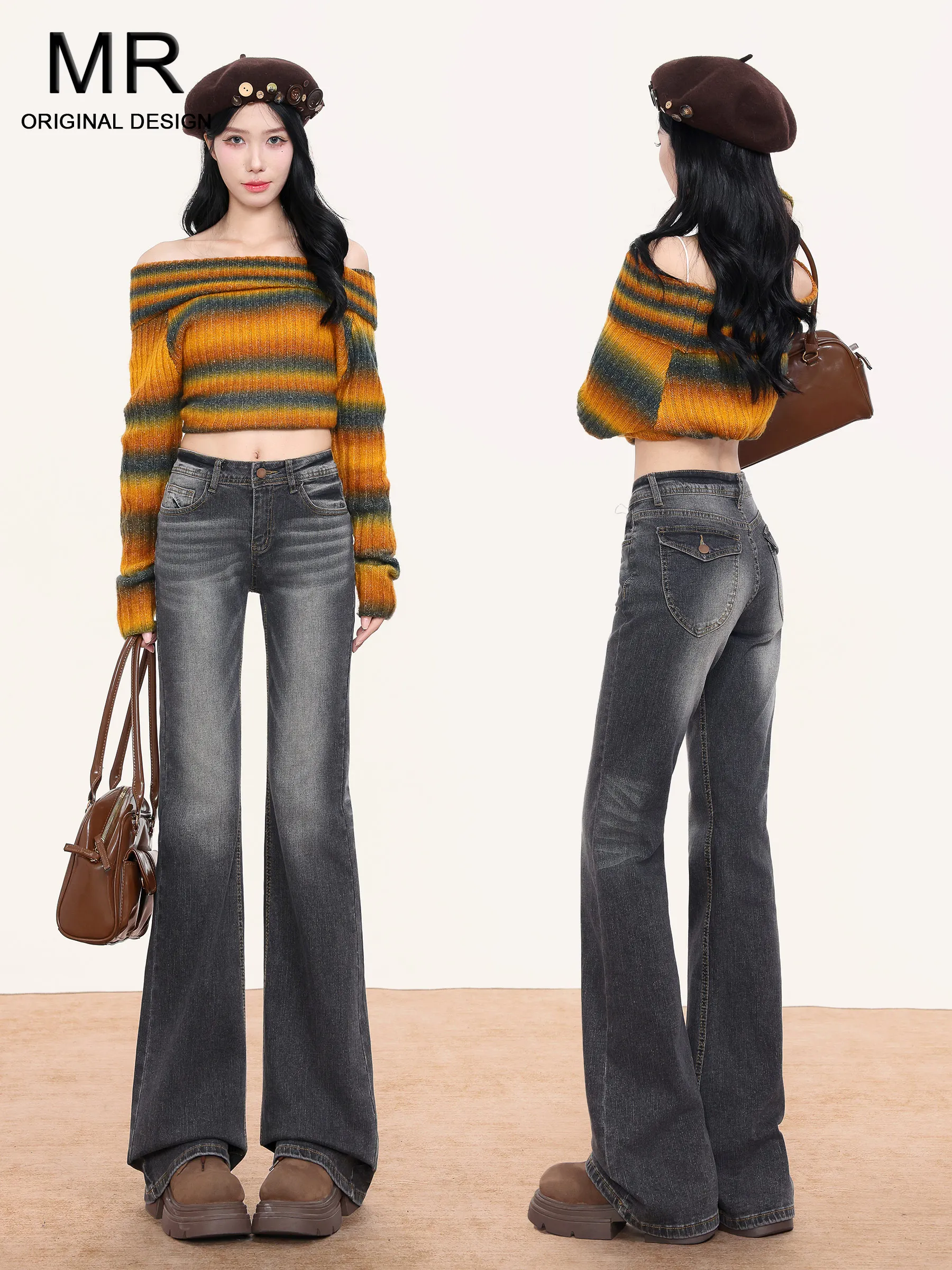 

Американские джинсы-клеш с низкой талией для женщин, осенняя новинка, утягивающие, нестандартные леггинсы, расклешенные брюки-клеш