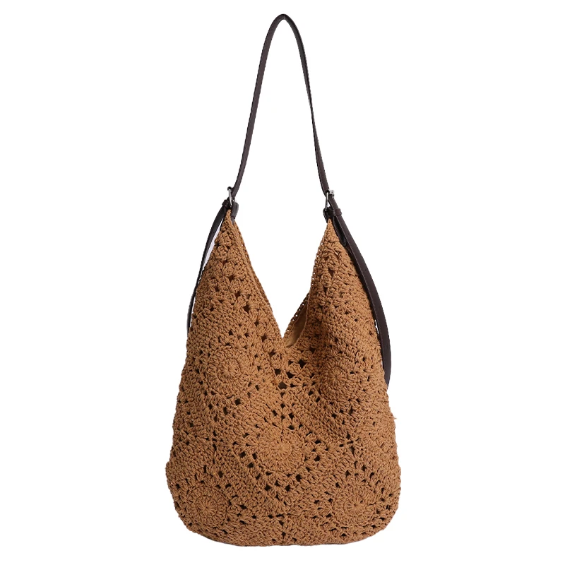 2026 Summer Crochet Shoulder Bag for Women Hollow Out Hobo Tote Large Capacity Woven Bohemian Beach Vacation Crossbody Bag Bag