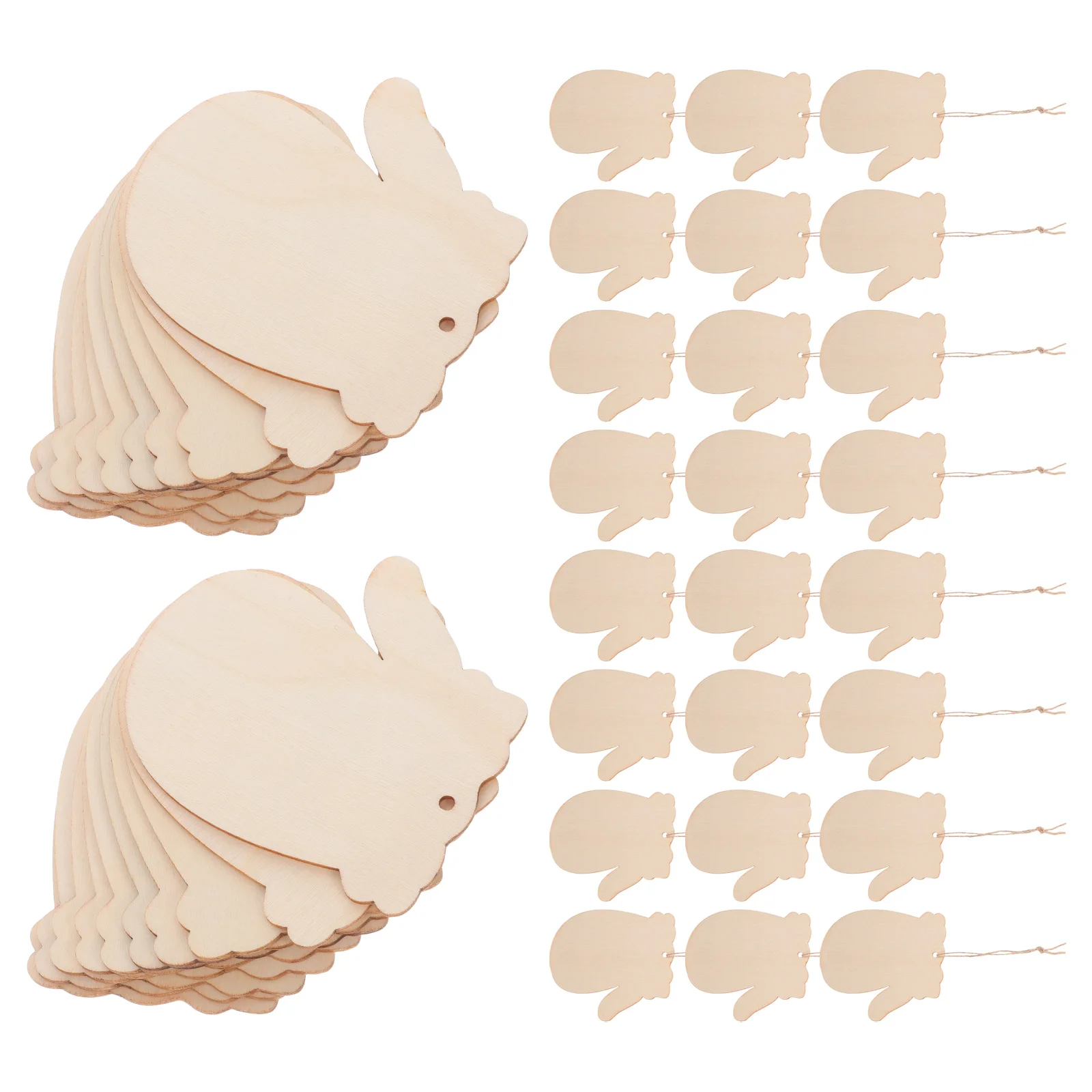 

100 Sets Christmas Wood Pendant DIY Crafts Gloves Blank Ornaments Party Wooden Khaki Cutouts