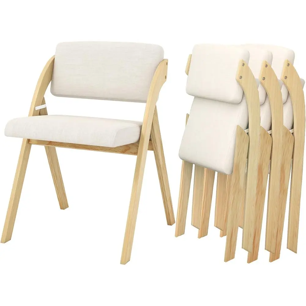 

Набор складных стульев из 4 предметов с подушками, прочные кухонные обеденные стулья из каучукового дерева, идеально подходит для домашнего офиса или мероприятий, легкая сборка