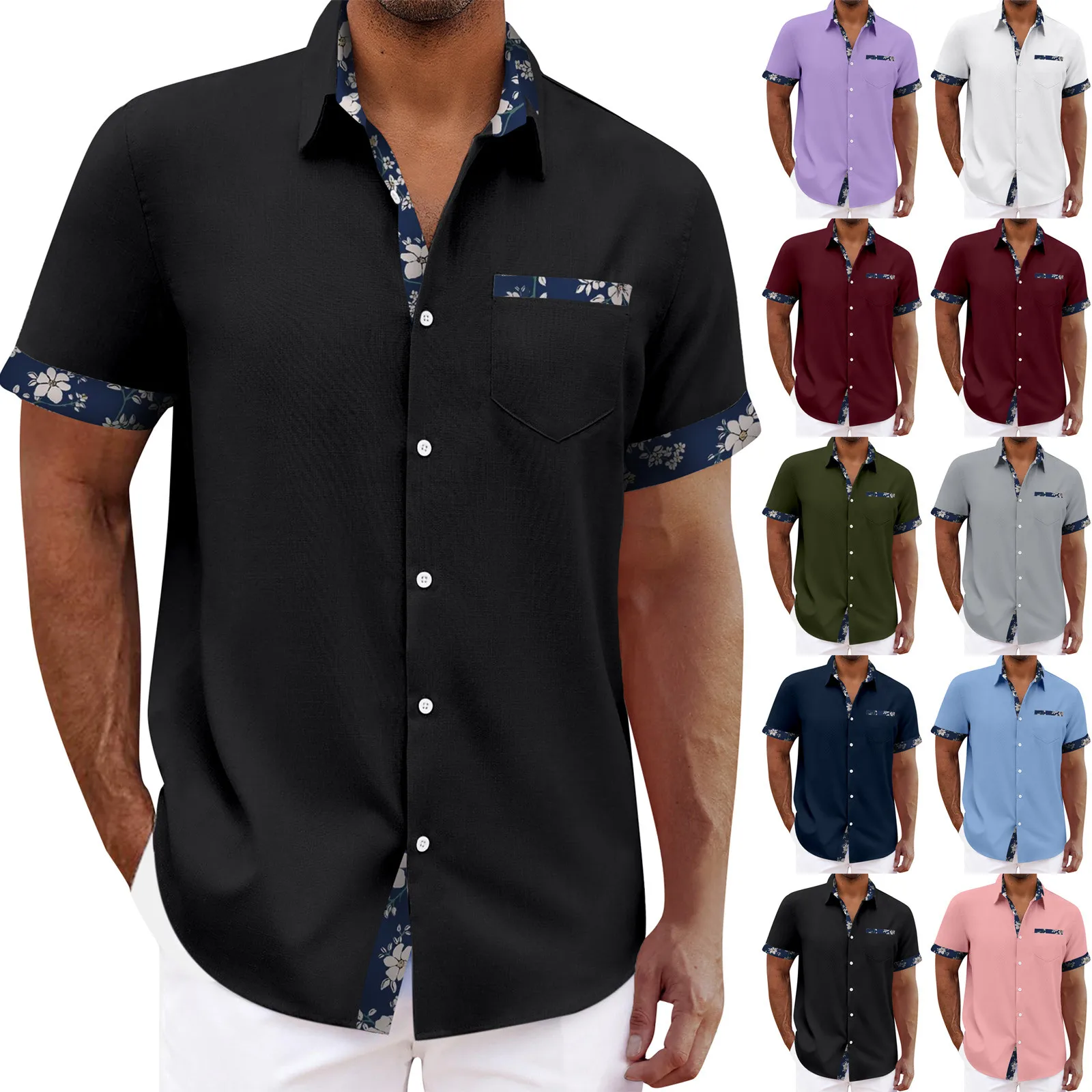 2024 new Shirt For Men novel  trend Shirts Single-breasted tops Short Sleeve top Patchwork unique design camisas de hombre