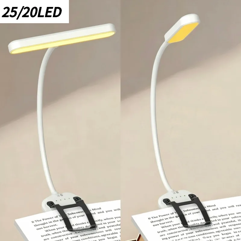 

25/20LED Book Light with 3Color Modes 5 Brightness Settings USB Rechargeable Clip-On Light Perfect for Books Desks Nighttime Use