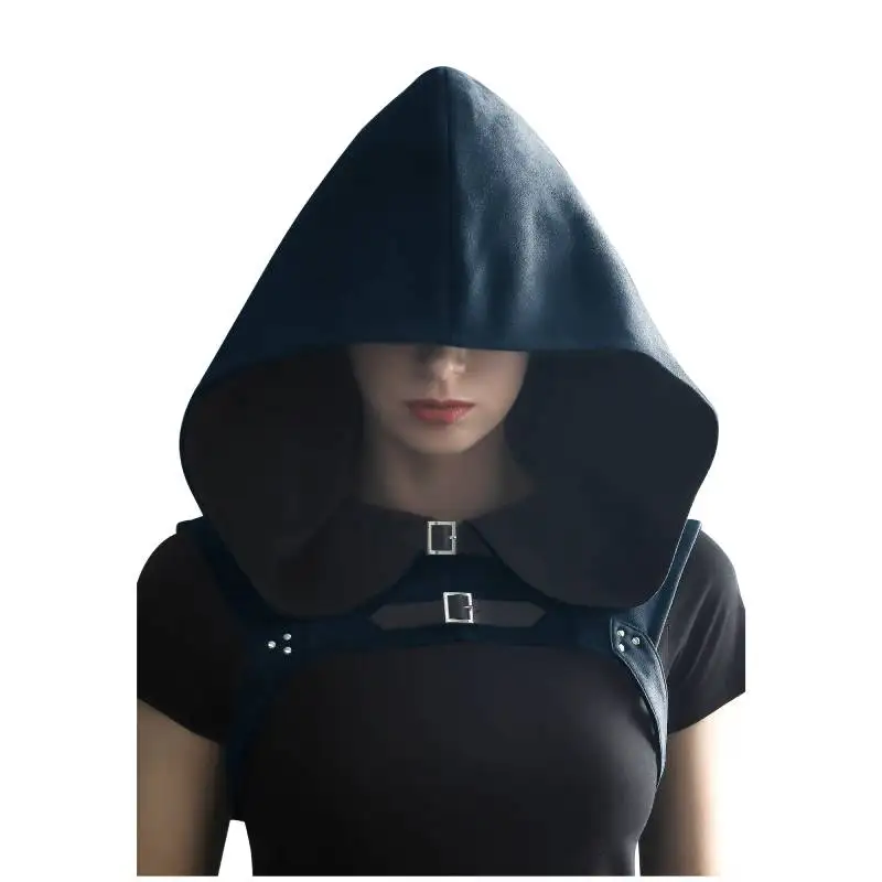

DAZCOS Steampunk Cowl Hood Medieval Gothic Cape Cosplay Men Women Stylish Ren Faire Hat with Adjustable Length Straps and Button