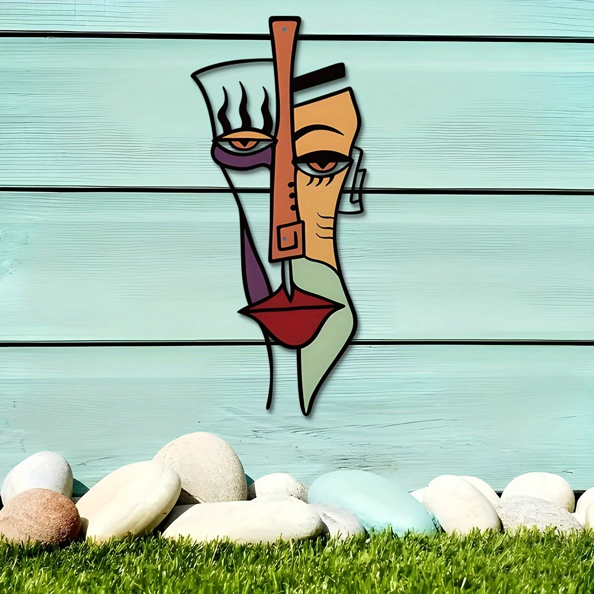 1pc Metal Artistic Retro Metal Wall Hanging Wall Decor, Picasso-Inspired Abstract Mask, Decorative Metal Artwork