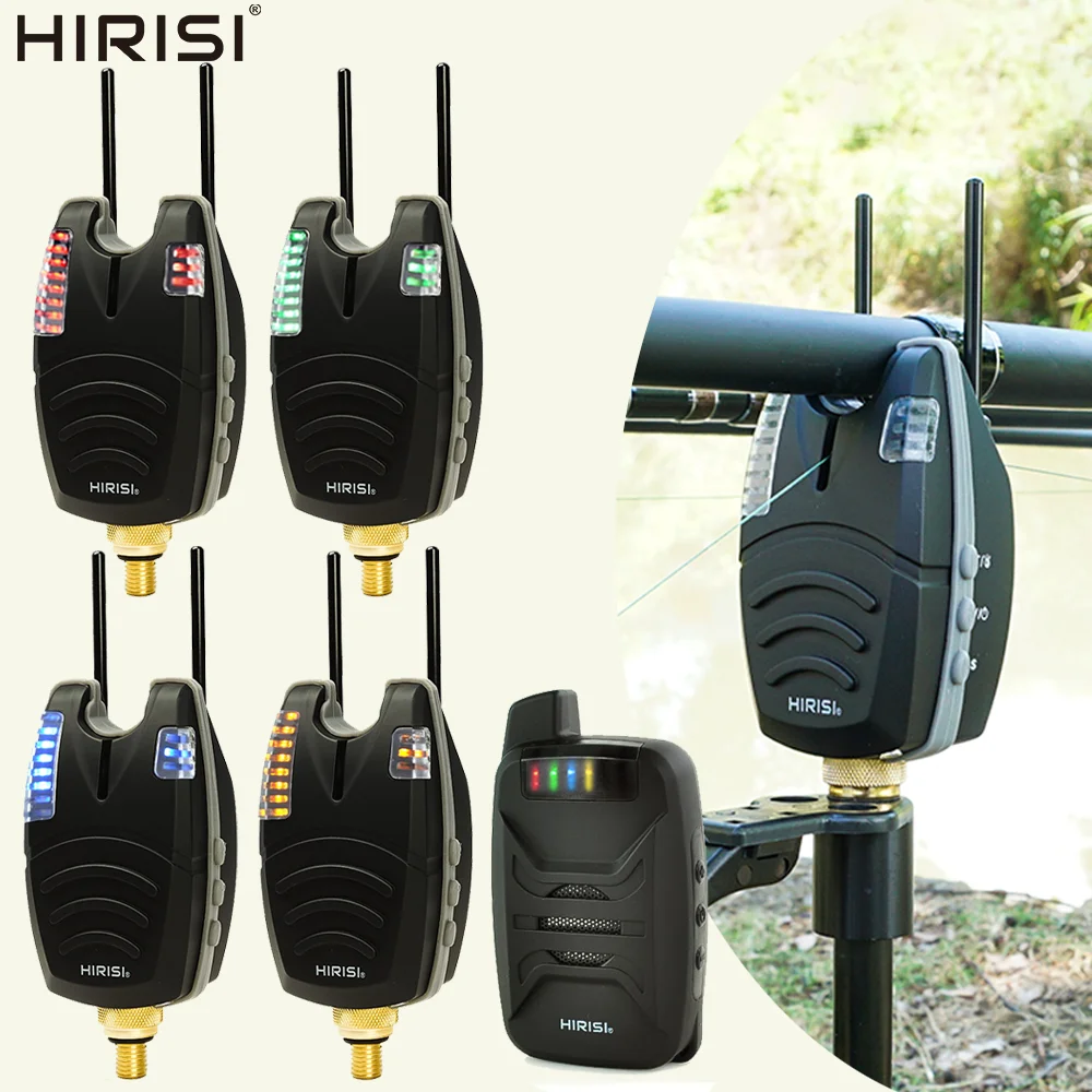 Hirisi B1230 1+4 Karpfenangel-Bissanzeiger-Set mit Ton- und LED-Warnlicht, Bissdetektion, Karpfenangel-Zubehör