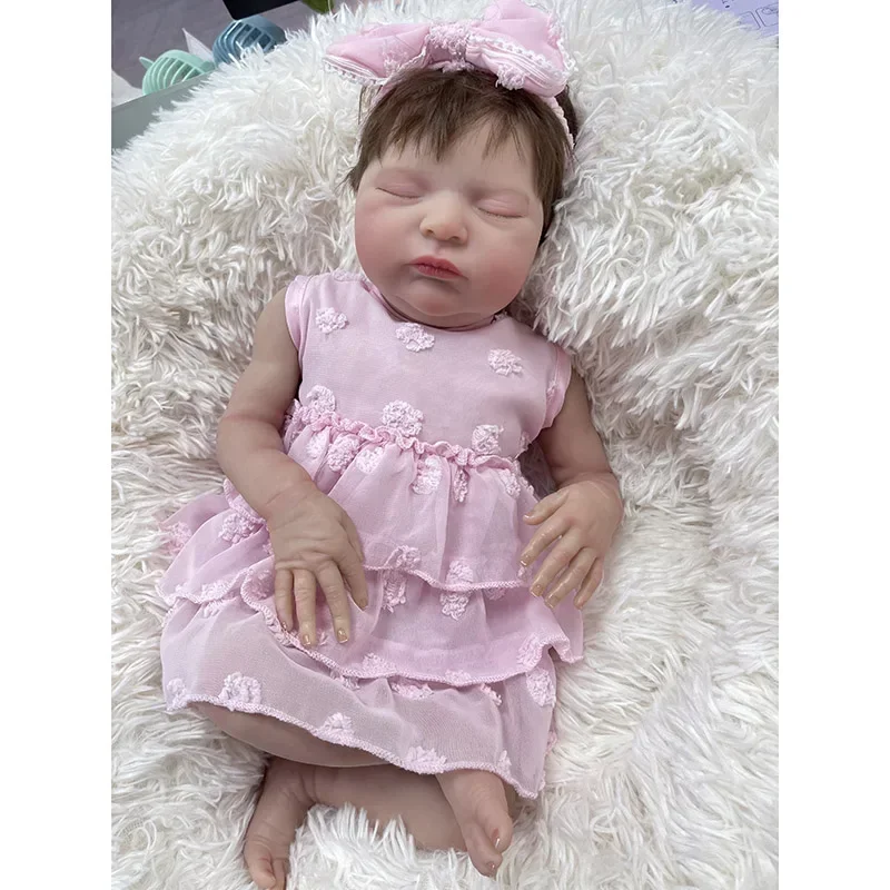 48cm Reborn Baby Doll Laura Newborn Baby Size Hand Rooted Hair 3D Skin with Visible Veins Real Looking Baby Dolls Muñecas Reborn