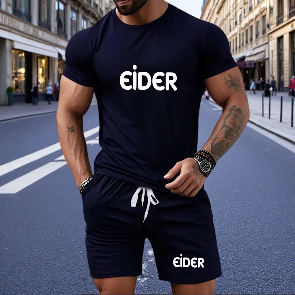 

New summer fitness sportswear for men, short-sleeved T-shirt and shorts two-piece set, breathable and quick-drying casual wear.