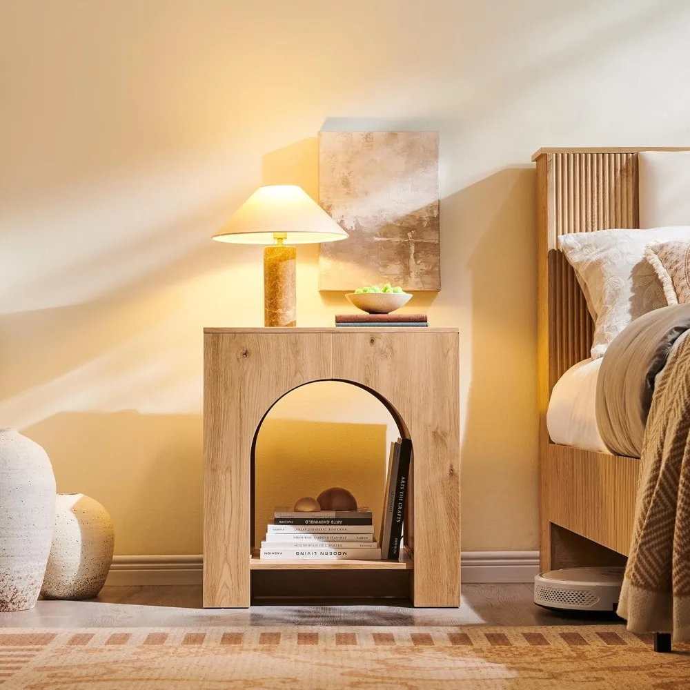 2-piece arched coffee table set with Type-C charging station, 22 modern bedroom bedside tables with arched shelves