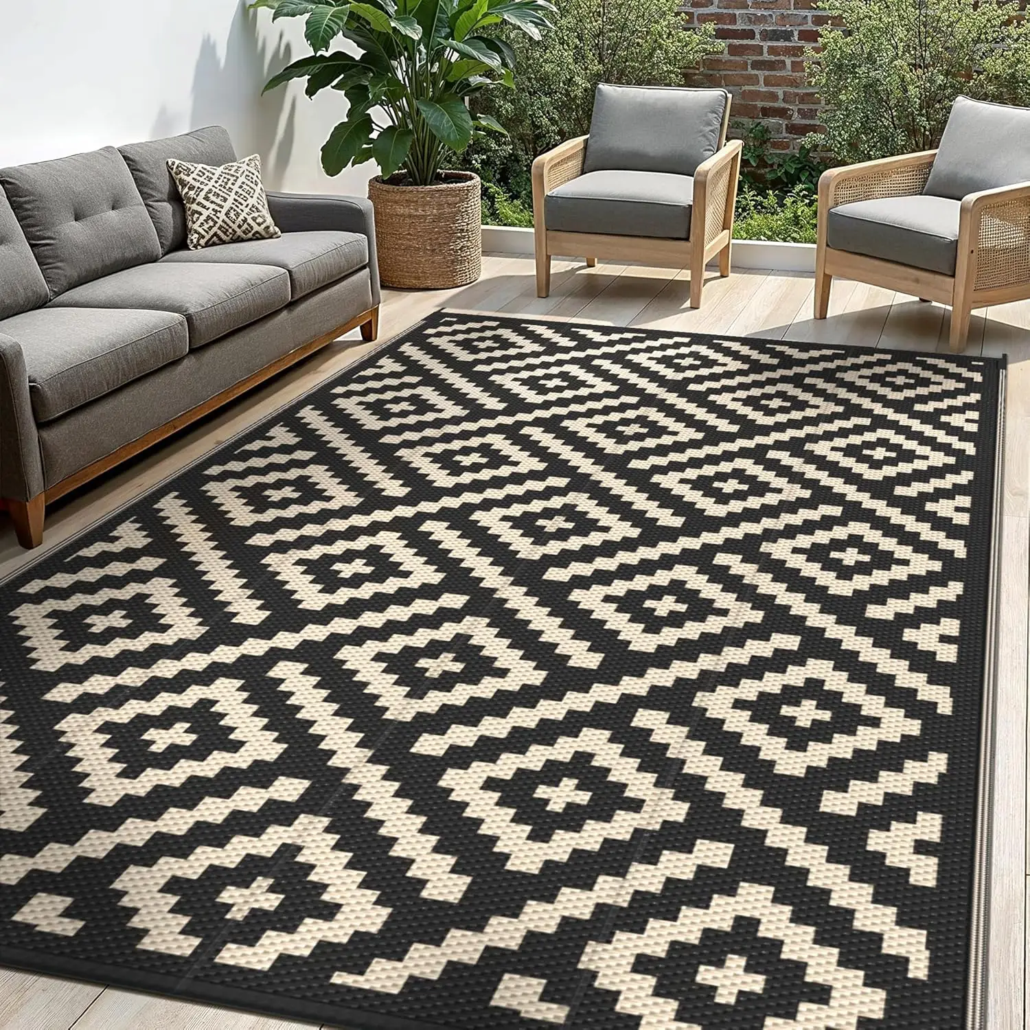 

Outdoor Rug for Patio - Waterproof Plastic Straw Camping Rugs 6x9 ft, Reversible Outdoor Indoor RV Mat Carpet for Patio, Porc