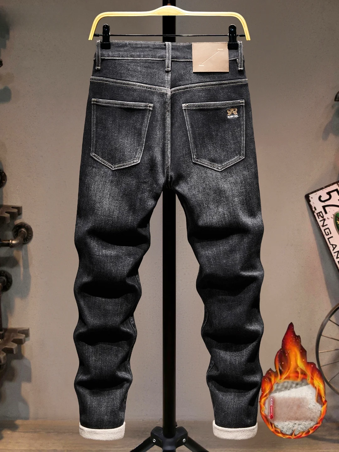 

Мужские утепленные джинсы на флисовой подкладке, эластичные, зауженные, зимние, теплые, повседневные, модные, трендовые, со средней посадкой, с декоративной строчкой