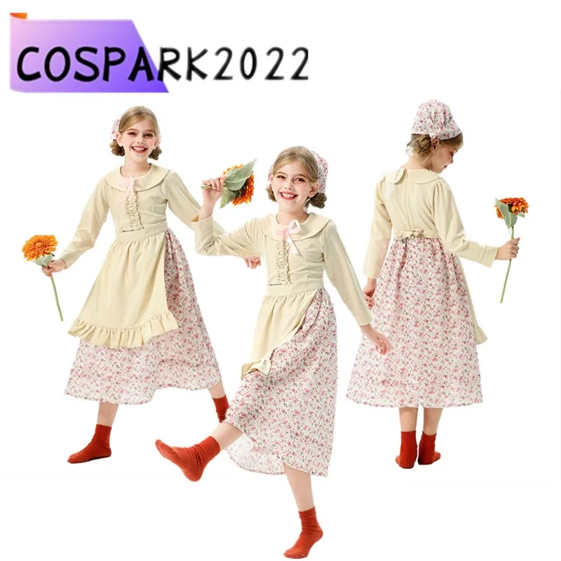 

Maid Cosplay Floral Dress Apron Headscarf Pilgrim Countryside Fantasia Stage Performance Costume Halloween Carnival Party Suit