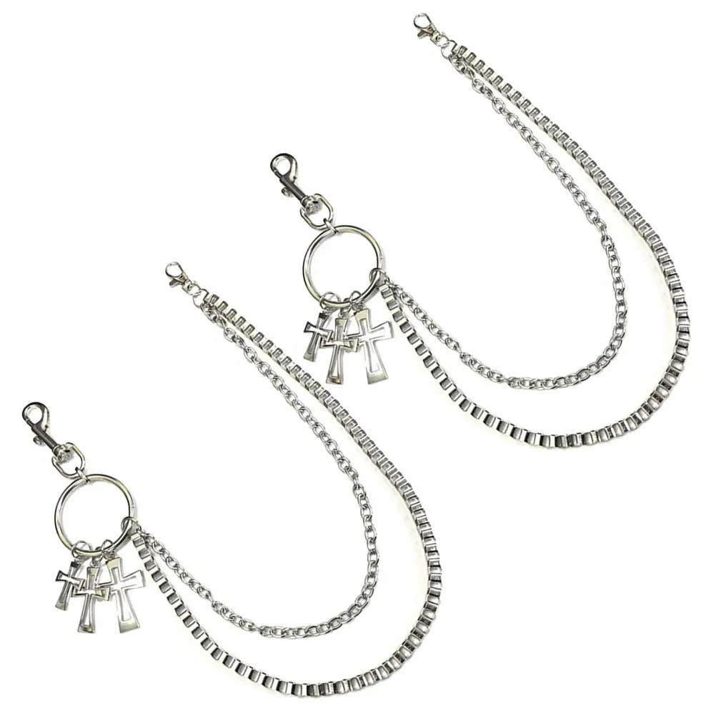 

2Pcs Fashion Waist Chain with Cross Charm Double Rope Metal Chain for Pants Keys Purse Hippy Punk Stage Decoration