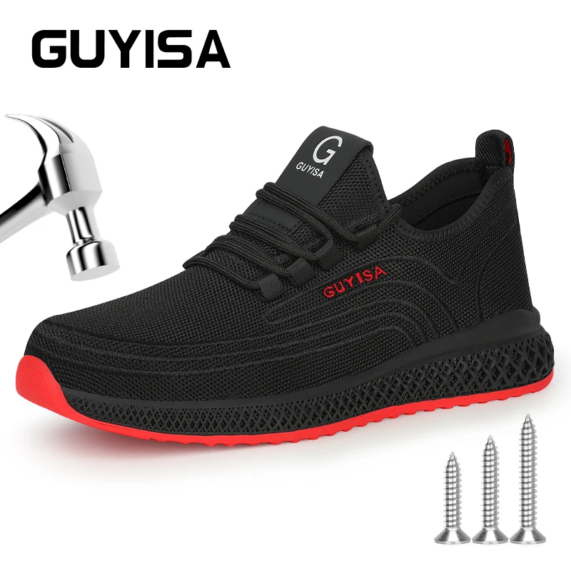 GUYISA Safety Shoes Steel Large Size 35-50 Toe For Work Anti Smashing Anti Puncture Breathable Wearproof Non Slip Black