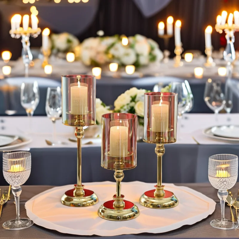 Cross-Border Hot Selling Iron Art Glass Candle Holder Aromatherapy Candle Atmosphere Birthday Retro Candlelight Dinner Craft Orn