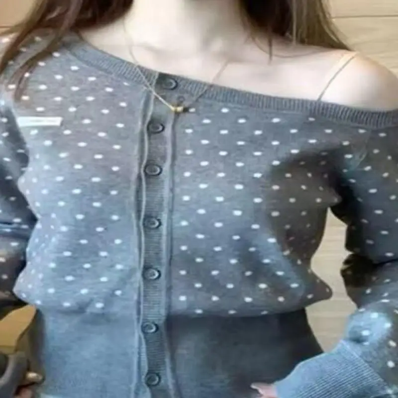 オフショルダーセーター 韓国風 春と秋 通勤 優しいリボンセーター オフィスワーカー向け カーディガン ニットセーター