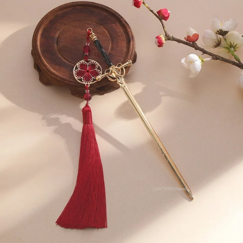Horquilla con borlas de estilo antiguo chino, horquilla con placa Hanfu, palillos de Metal Punk para el cabello para niñas, herramientas de diseño de peinado DIY, 1 Uds.