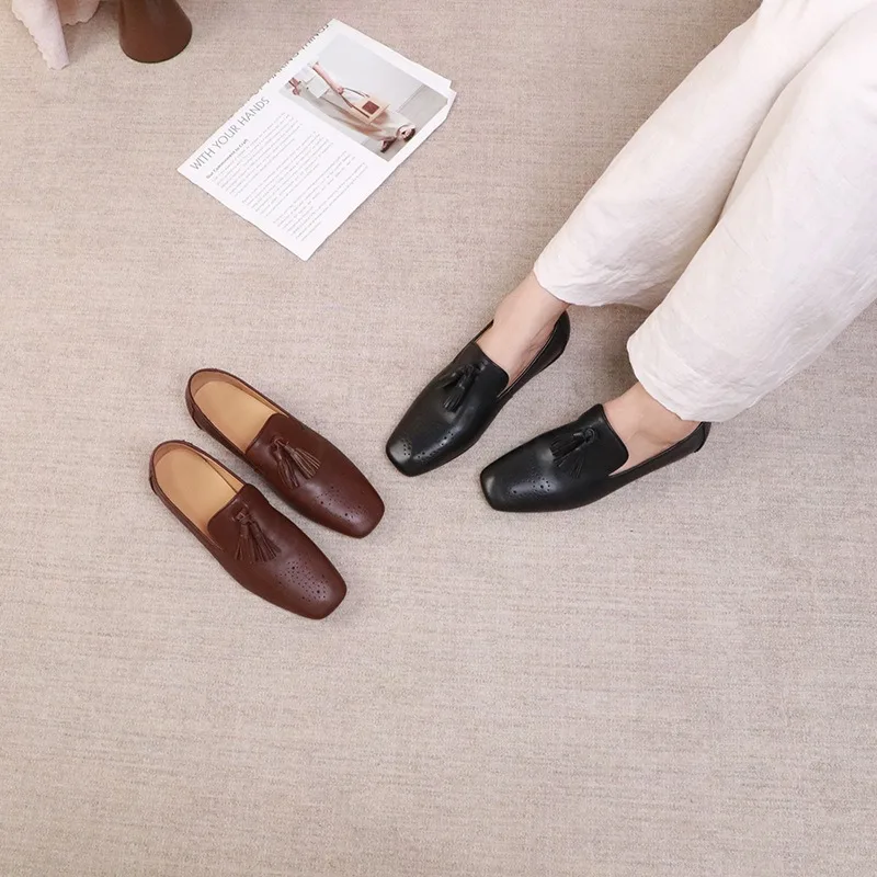 

Birkuir/Женские туфли на низком каблуке с квадратным носком в стиле ретро, женские лоферы из натуральной кожи на толстом каблуке, роскошные туфли-лодочки на мягкой подошве, четыре сезона