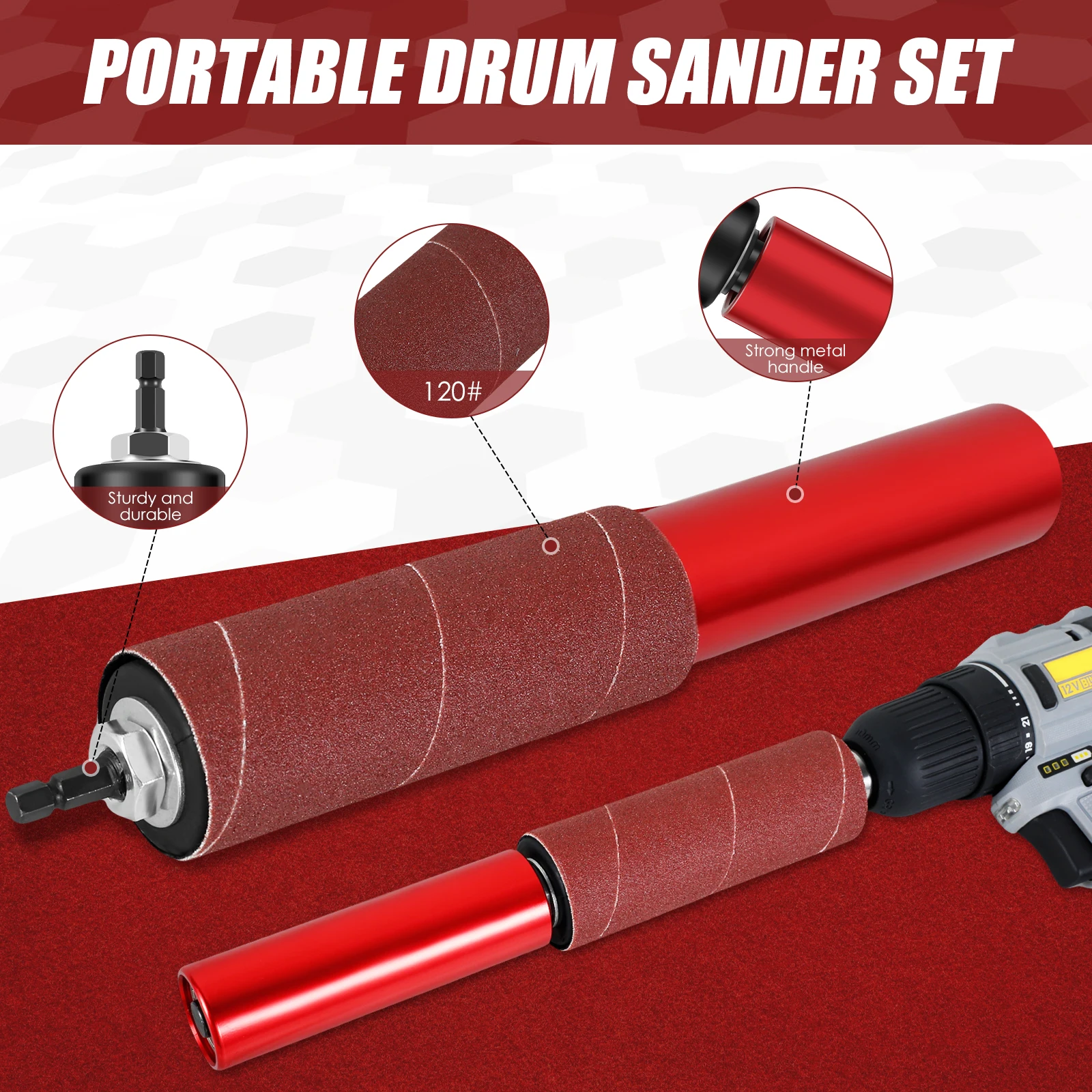 Sanding Drum Sander Tool Kit Drum Sanding Kit Spindle Sander Drum Sanding Rod Sanding Wood Metal Plastic Glass Stone