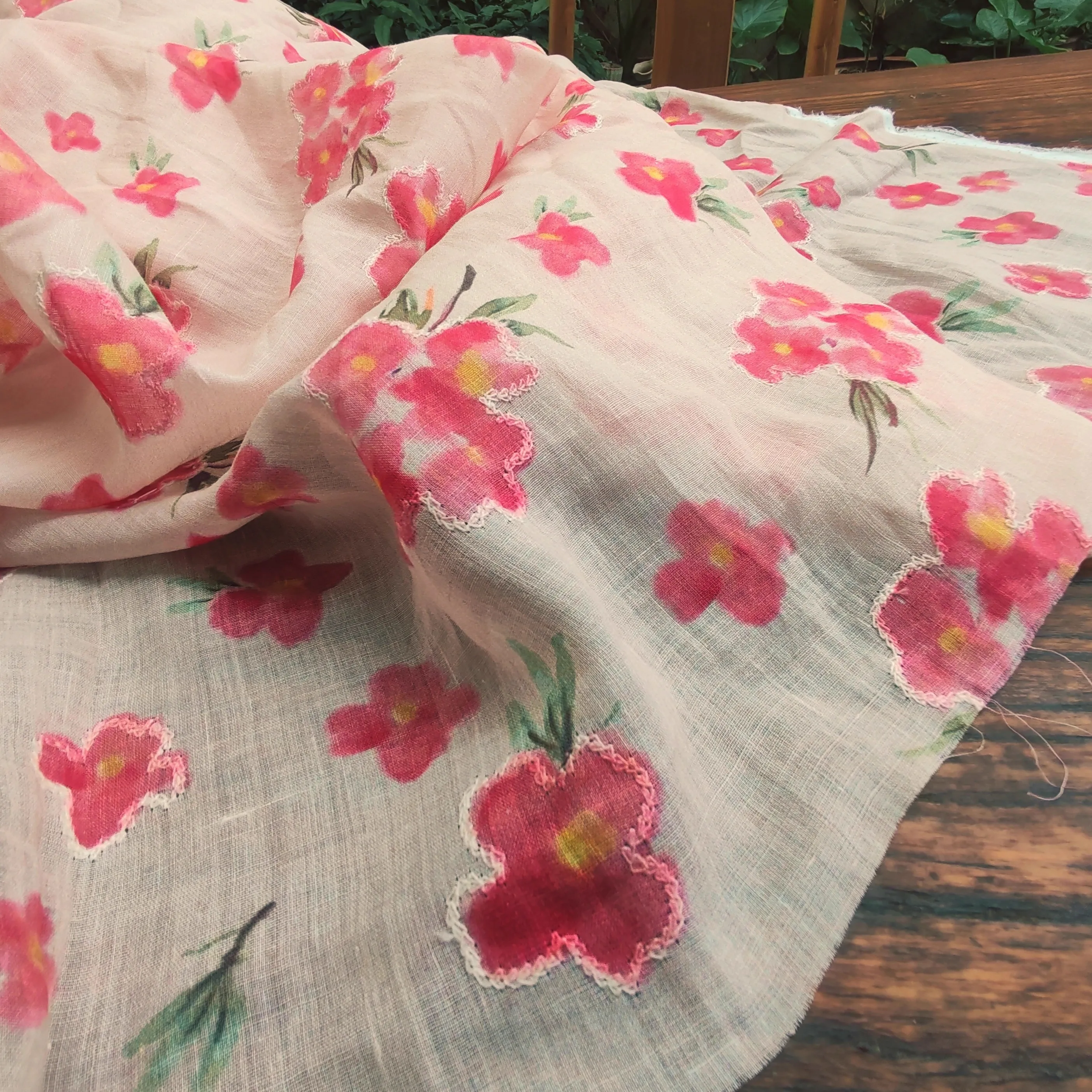 

1 ярд персиковый порошок вышивка tissu натуральная ткань рами юбка платье рубашка сумка ткань Cheongsam для одежды