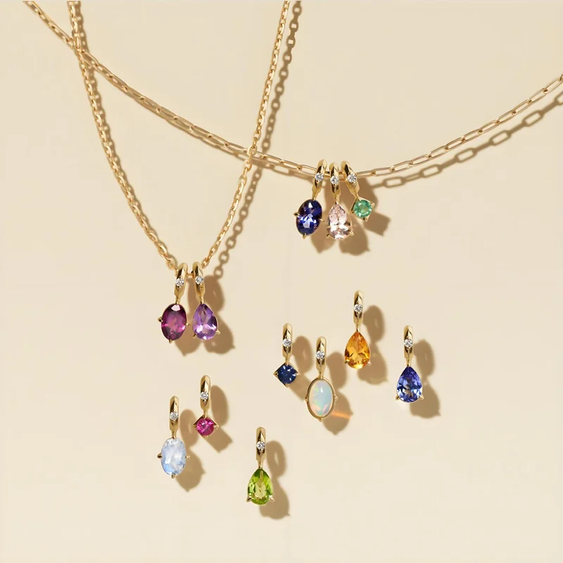 

Simple Water Drop Zircon Necklace Pendant 18k Gold Plated Colorful Birthstone Charm Accessories Jewelry Gift For Women