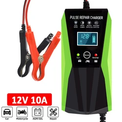 12V 10A Pulse Repair Charger with LCD Display Motorcycle & Car Battery Charger Agm Deep Cycle Gel Lead-Acid Charger