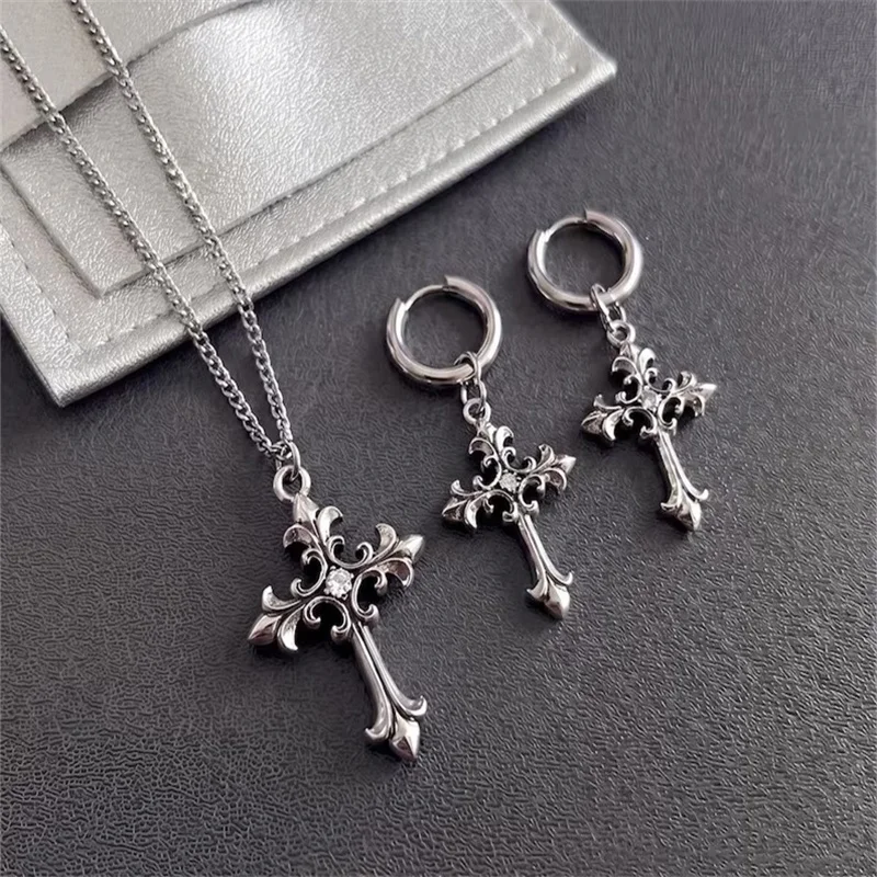 Stainless Steel Cross Pendant Necklace: Gothic Y2K Streetwear Everyday Silver Jewelry view 4