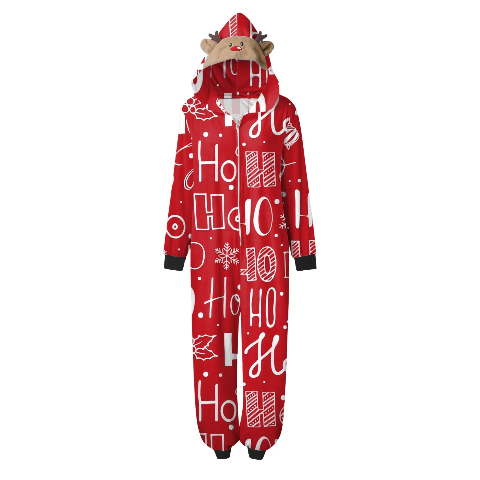 

Xmas Pyjamas Suit Cute Adult Onesie Button Hooded Jumpsuit Christmas Ugly Reindeer Sleepwear Santa Claus Print Pajama Romper