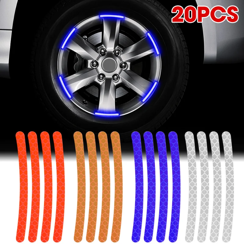 

20Pcs Car Bike Motorcycle Wheel Hub Reflective Sticker Night Driving Luminous Universal Car Tire Rim Reflective Strips Stickers