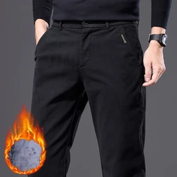 Size 28-38 Winter Warm Casual Pants Men's Straight Business Fleece Trousers Classic Brand Stretch Leisure Work Male Thick Pants