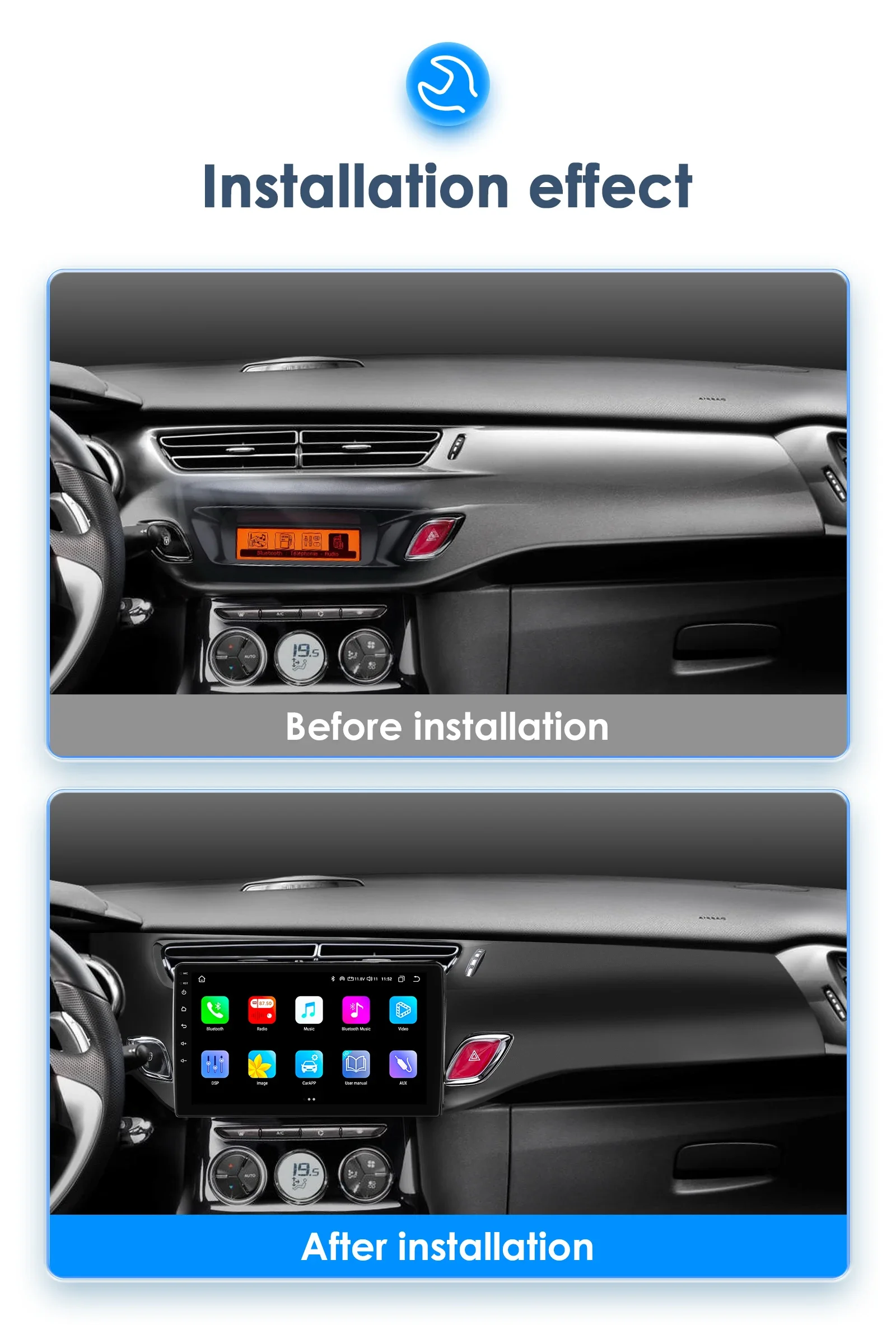 Autoradio Carplay Android 13 Pour Citroen C3 DS3 2010 - 2016 Navigation GPS Android Auto Lecteur Multimédia Stéréo 4G Wifi No 2din