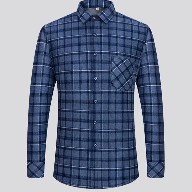 Camisa de manga larga con patrón a cuadros para hombre, camisa gruesa y cálida informal de alta calidad, suave, talla grande, Tops 5XL-M, otoño e invierno, 2024