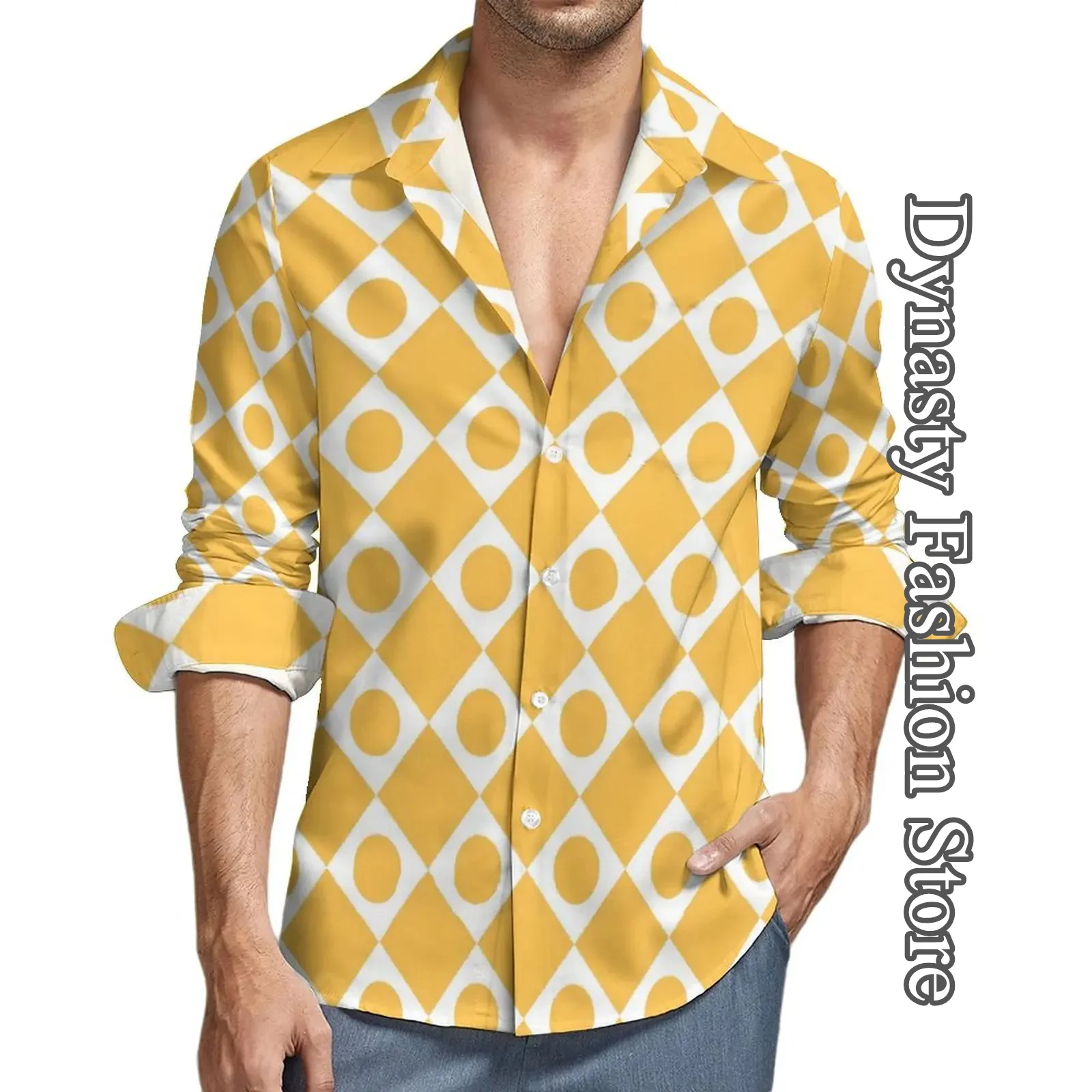 قميص رجالي مطبوع على الشبكة ، أكمام طويلة ، توبات بأزرار ، أزياء كاجوال يومية ، ملابس عصرية للذكور ، ملابس الشارع الكلاسيكي ، الربيع ، الخريف #1