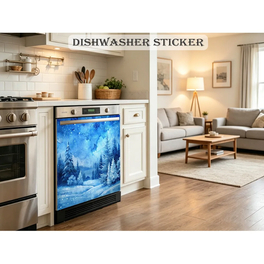 Watercolor Christmas Snowman Dishwasher Door Sticker Holiday Decor Cover for Washing Machine Cabinet Wall Decals Home Decoration