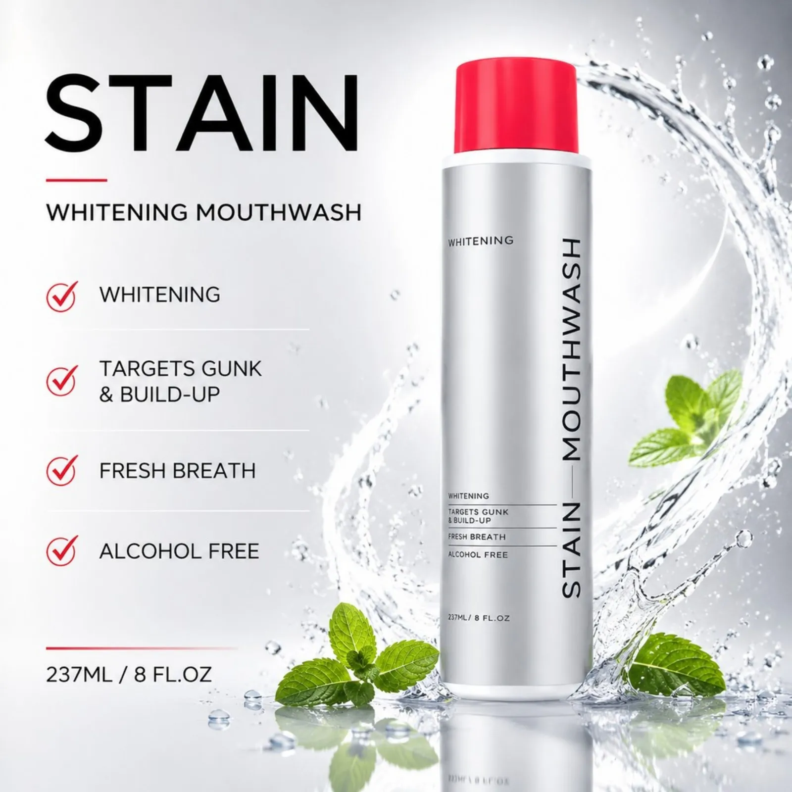 237ml Fresh Mint Mouthwash Stain Remover Gentle Oral Cleaning Long Lasting Breath Deodorizing Dental Care Portable Daily Rinse