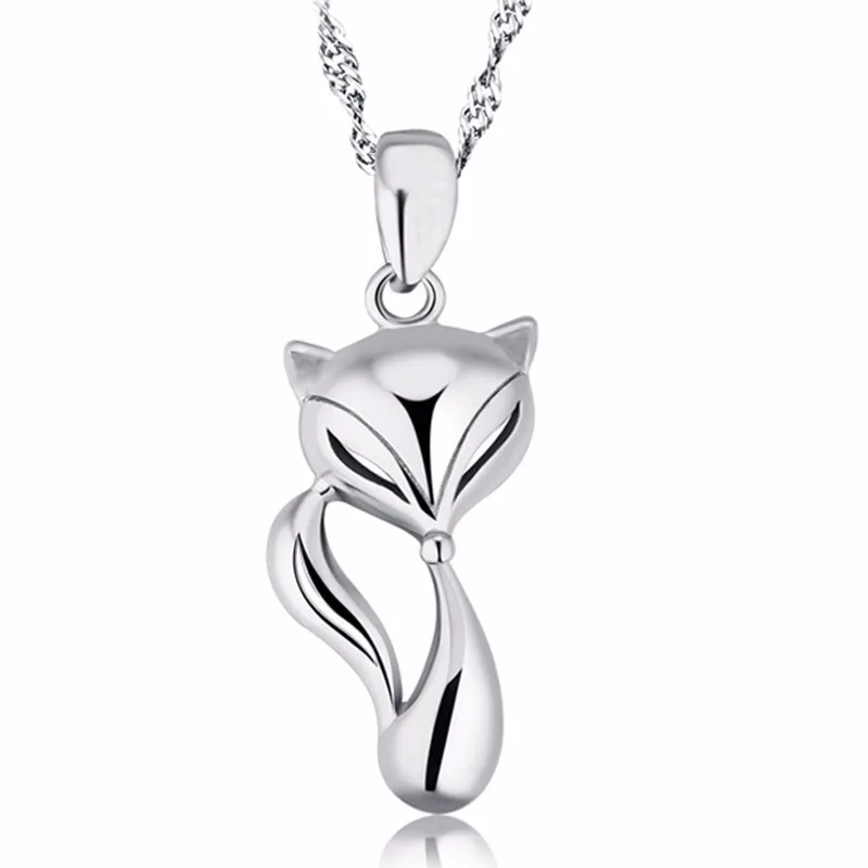 Lovely 925 Sterling Silver Animal Fox Metal Pendant Necklaces for Women Girls Anniversary Party Fashion Jewelry Gifts Accessory