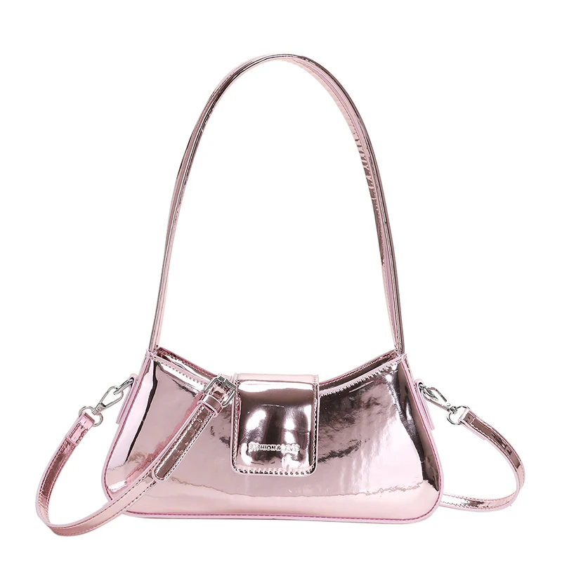 Small Pink Shoulder Bags for Women 2023 Spring Designer Silver Fashion Handbags Trend Leather Underarm Ladies Solid Color Gold