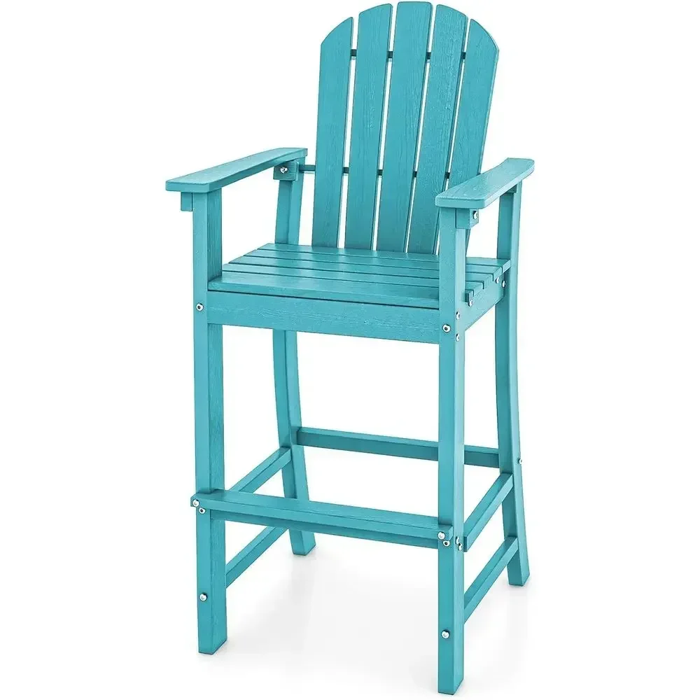 High Back Outdoor Balcony Chairs, Weatherproof HDPE Resin Bar Stools, 360 lbs Capacity Pool Patio Furniture (Turquoise)