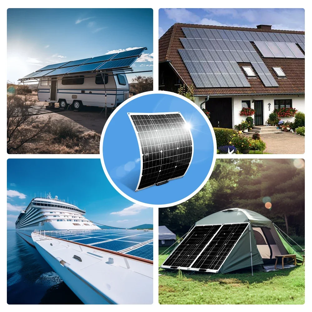 2000W Solar System Kit WaterProof Single Crystal Solar Panel Camping RV Home Charging 12V With Battery