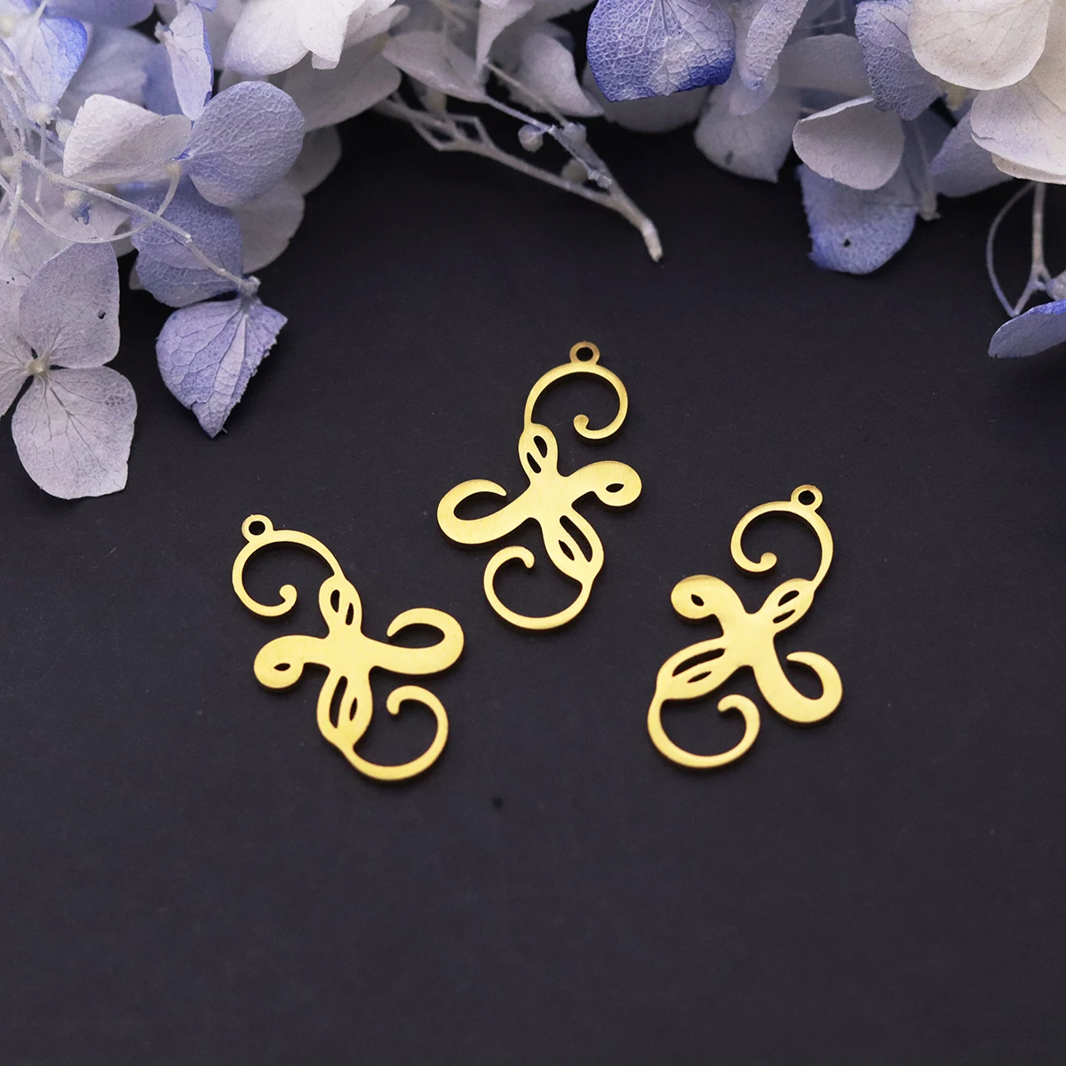 3pcs Curly Swirl Floral Vine Pendant Stainless Steel Charms For DIY Jewelry Making Necklace Earrings Craft Accessories