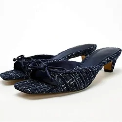 New Brand Women Slippers Low Heel Open Toe Slides Female Comfort Classics Bowknot Slingbacks Sandals Women Mules Zapatos Mujer