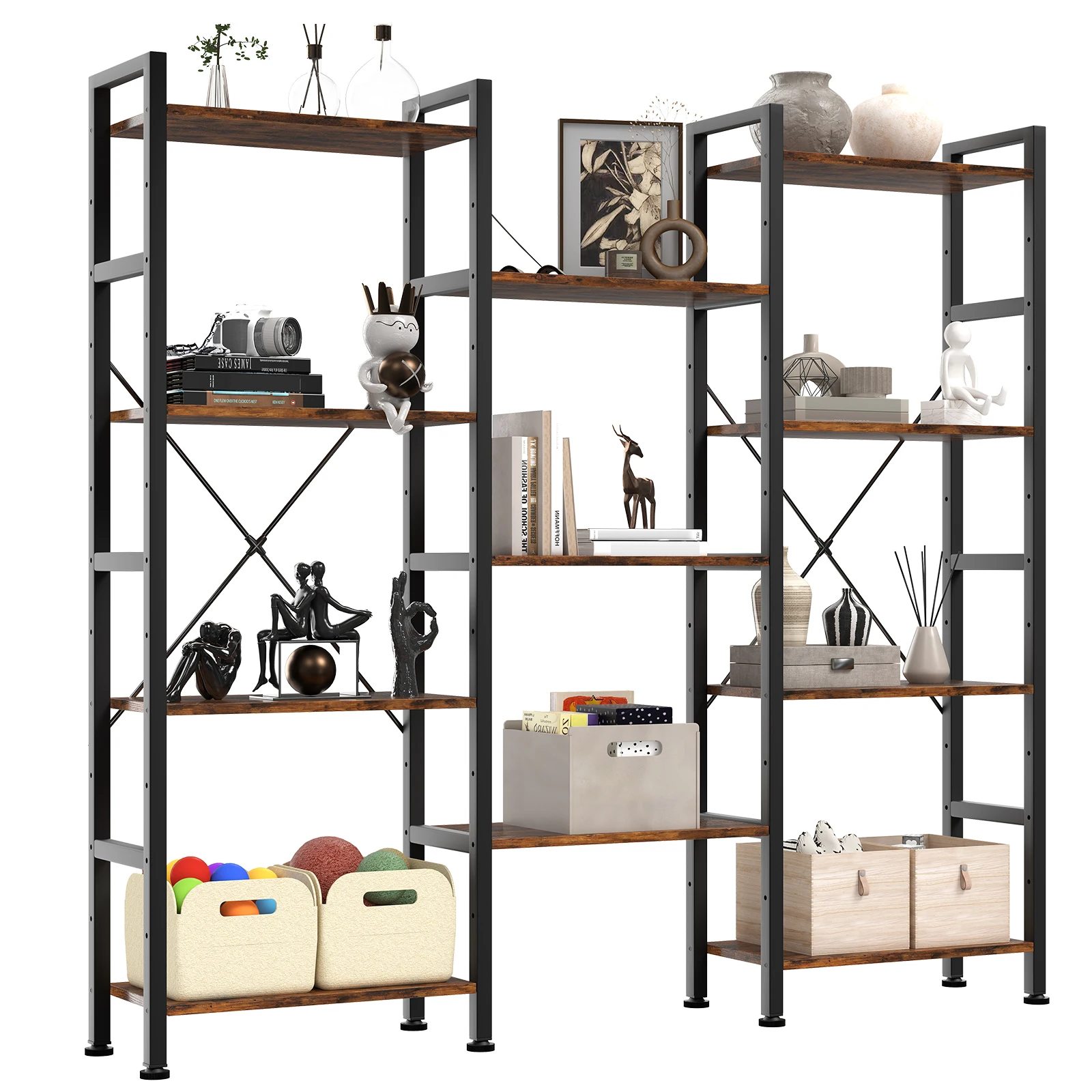 JHK 4 Tier Wide Display Bookshelf Combination Adjustable Shelf Storage Standing Shelf Stable Frame Graduated Shelves for Home image 6